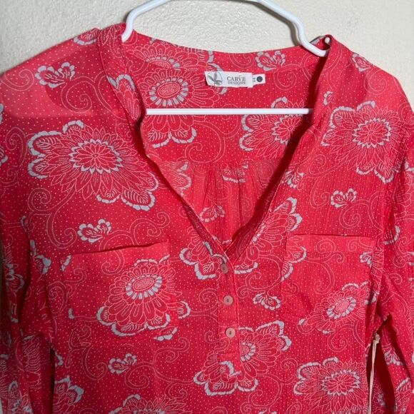 Carve Designs Blouse Women's Large Floral V-Neck Long Sleeve Colorful Top NWT - Picture 3 of 9